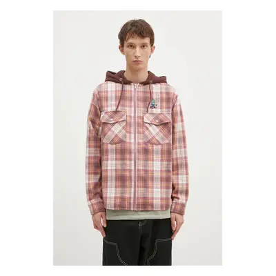 Košile s příměsí vlny ICECREAM Hooded Flannel Zip Through hnědá barva, relaxed, IC24435