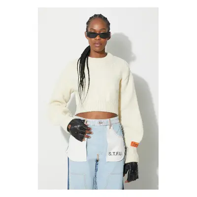 Vlněný svetr Heron Preston Crop Crewneck Back Cut Out dámský, béžová barva, hřejivý, HWHE021F23K