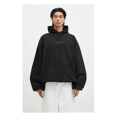 Bavlněná mikina VETEMENTS Oval Logo Cropped Boxy černá barva, s kapucí, s potiskem, UA66HD600BB