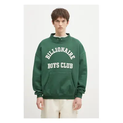 Bavlněná mikina Billionaire Boys Club Stand Collar Sweatshirt pánská, zelená barva, s potiskem, 