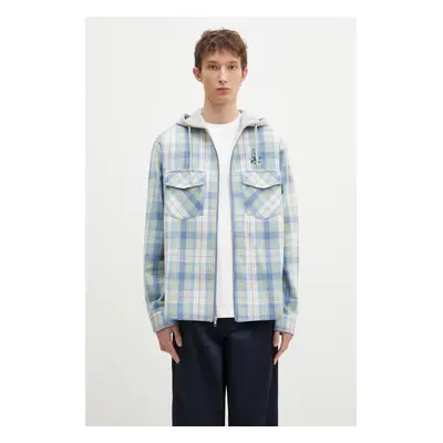 Košile s příměsí vlny ICECREAM Hooded Flannel Zip Through modrá barva, relaxed, IC24435