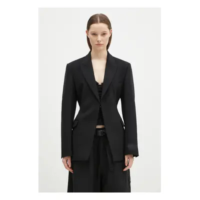 Vlněné sako VETEMENTS Hourglass Tailored černá barva, jednořadá, hladká, WA66JA420B