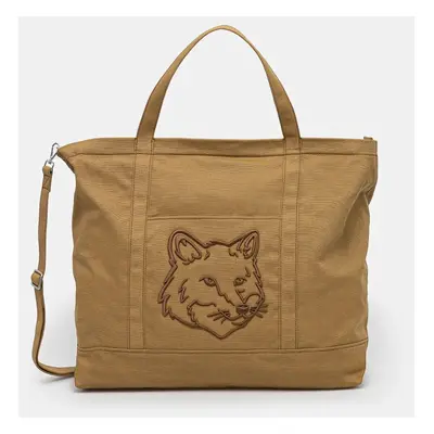 Bavlněná taška Maison Kitsuné Fox Head Xl Tote zelená barva, LW05105WW0107