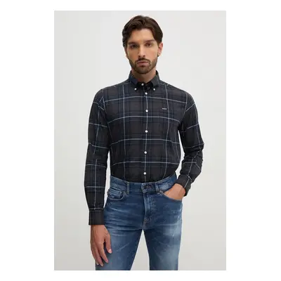 Bavlněná košile Barbour hnědá barva, slim, s límečkem button-down