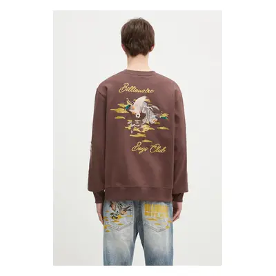 Bavlněná mikina Billionaire Boys Club Duck Embroidered Crewneck pánská, hnědá barva, s aplikací,