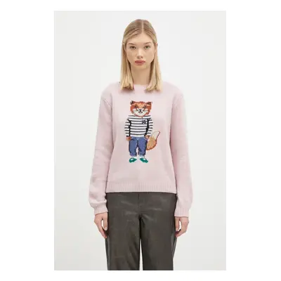 Vlněný svetr Maison Kitsuné Dressed Fox Intarsia dámský, růžová barva, NW00809KH0002