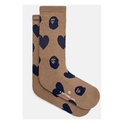 Ponožky A Bathing Ape I Love Bape Monogram dámské, hnědá barva, 1K80284001