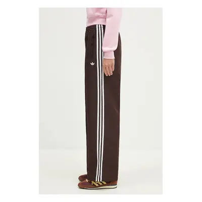 Kalhoty adidas Originals Oversized Monogram Track Pant dámské, hnědá barva, jednoduché, high wai