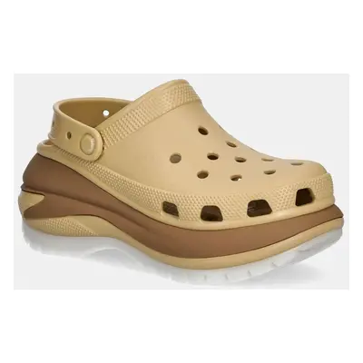 Pantofle Crocs Mega Crush Matte Clog dámské, béžová barva, na platformě, 210749