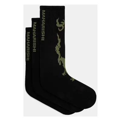 Ponožky Maharishi Bonsai Dragon Sport Socks 3 Pack 3-pack pánské, černá barva, 1402.BLACK