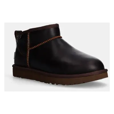 Kožené sněhule UGG Classic Ultra Mini Lthr Regen hnědá barva, 1163490-IWD