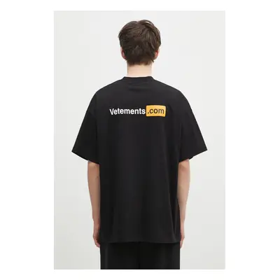 Bavlněné tričko VETEMENTS Vetements.Com Regular černá barva, s potiskem, UA66TR750B