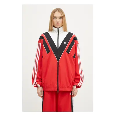 Mikina adidas Originals Rasant Tracktop dámská, červená barva, vzorovaná, JW9741