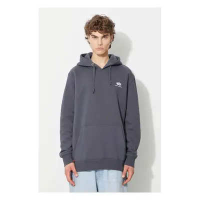 Mikina Alpha Industries Basic Hoody Small Logo pánská, šedá barva, s kapucí, s potiskem, 196318.