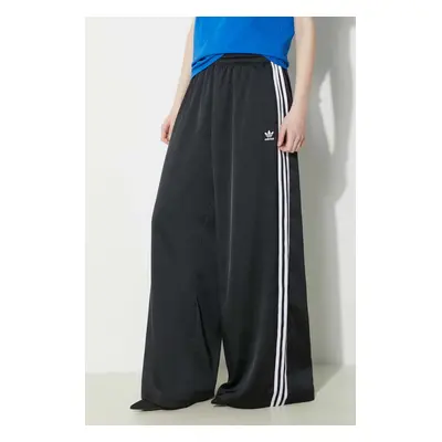 Kalhoty adidas Originals Satin Wide Leg Track dámské, černá barva, široké, high waist, IU2520