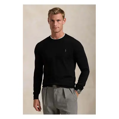 Vlněný svetr Polo Ralph Lauren Merino Wool pánský, černá barva, lehký, 710946143004