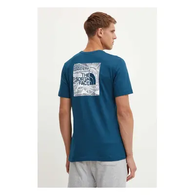 Bavlněné tričko The North Face S/S Redbox Celebration Tee tyrkysová barva, s potiskem, NF0A87NV1