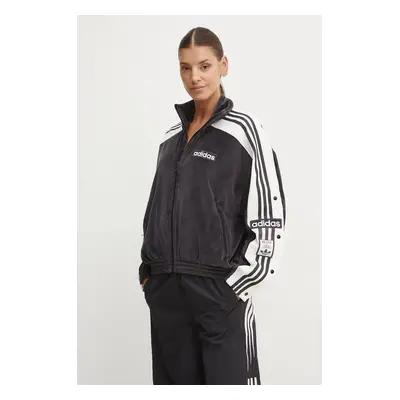 Mikina adidas Originals Adibreak Velour Tracktop dámská, černá barva, vzorovaná, IW5581