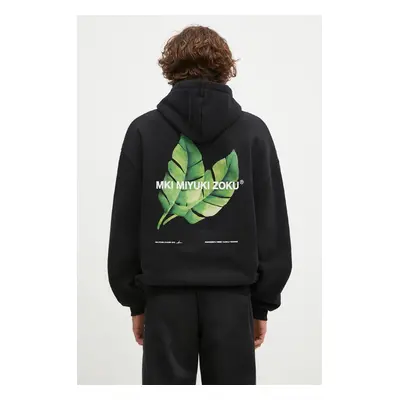 Mikina MKI MIYUKI ZOKU Leaf Hoody pánská, černá barva, s kapucí, s potiskem, LEAF.HOODY