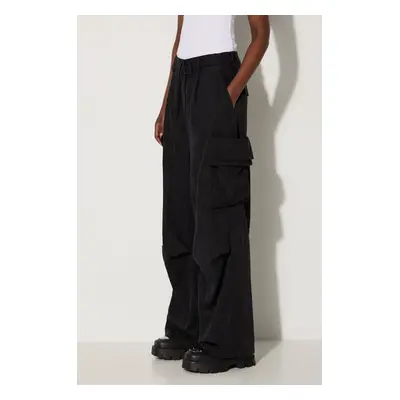 Kalhoty Y-3 Cuff Cargo pants dámské, černá barva, široké, high waist, JI5866