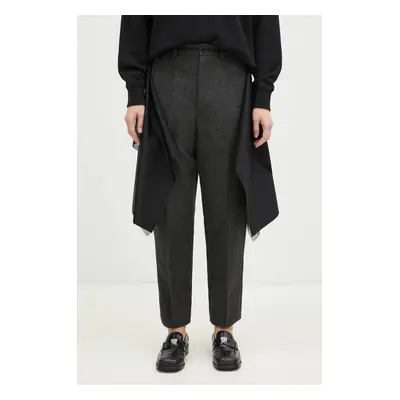 Vlněné kalhoty Undercover Pants šedá barva, jednoduché, high waist, UC2D1505