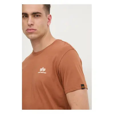 Bavlněné tričko Alpha Industries hnědá barva, s potiskem