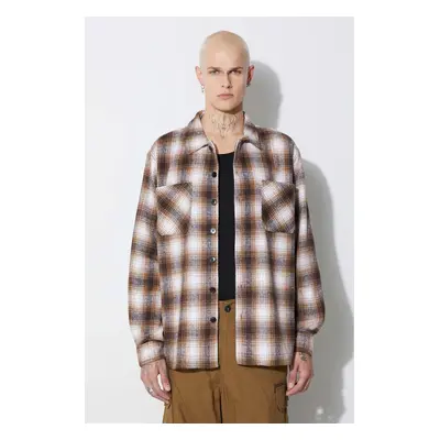 Košile Taikan Heavyweight Plaid Shirt pánská, hnědá barva, regular, s klasickým límcem, TW0003.B