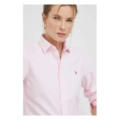 Bavlněná košile Polo Ralph Lauren růžová barva, regular, s klasickým límcem, 211891377