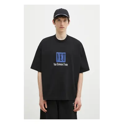 Bavlněné tričko VETEMENTS Vet Cropped Cropped Boxy černá barva, s potiskem, UA66TR685B