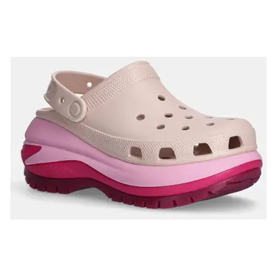 Pantofle Crocs Mega Crush Matte Clog dámské, růžová barva, na platformě, 210749