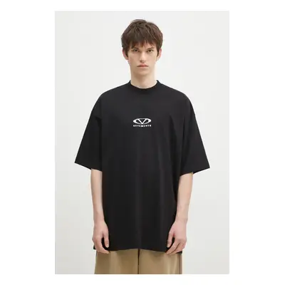 Bavlněné tričko VETEMENTS Oval Logo Oversized černá barva, s potiskem, UA66TR605BW