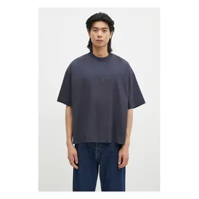 Bavlněné tričko VETEMENTS Oval Logo Cropped Boxy tmavomodrá barva, s potiskem, UA66TR600N