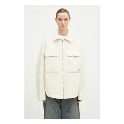 Vlněná košilová bunda FILA+ Quilted Overshirt béžová barva, oversize, 42FW24OW01508C001