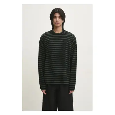 Vlněný svetr Wood Wood Tya Striped Oversized Jumper pánský, zelená barva, 10315502.4159