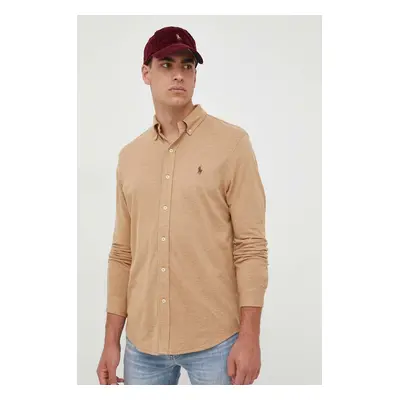 Košile Polo Ralph Lauren béžová barva, regular, s límečkem button-down, 710654408