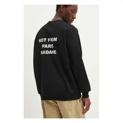 Bavlněná mikina Drôle de Monsieur Le Sweatshirt Slogan pánská, černá barva, s potiskem, PERM.SW1