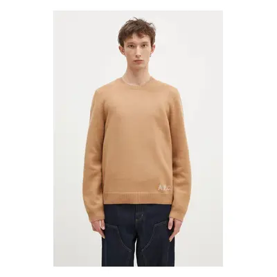 Vlněný svetr A.P.C. Pull Edward pánský, hnědá barva, WVBDJ.H23059