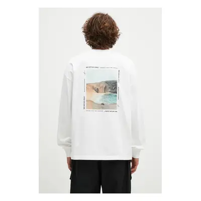 Bavlněné tričko s dlouhým rukávem MKI MIYUKI ZOKU Resort Long Sleeve Tee bílá barva, s potiskem,