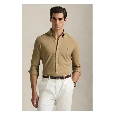 Bavlněná košile Polo Ralph Lauren béžová barva, regular, s límečkem button-down, 710654408