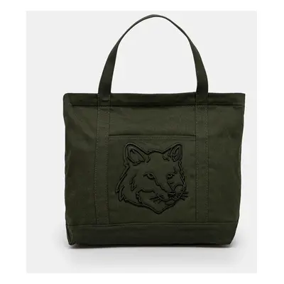 Bavlněná taška Maison Kitsuné Fox Head zelená barva, LW05104WW0107