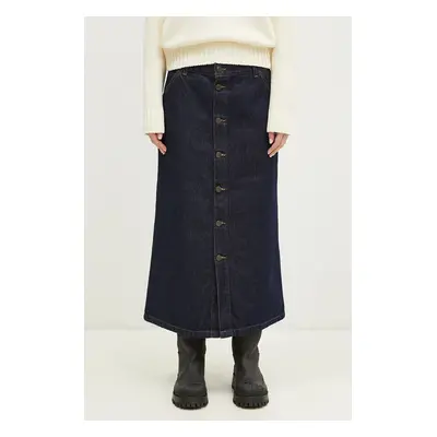 Džínová sukně Carhartt WIP Marvin Skirt modrá barva, midi, I034647.102