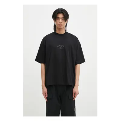 Bavlněné tričko VETEMENTS Oval Logo Cropped Boxy černá barva, s potiskem, UA66TR600BB