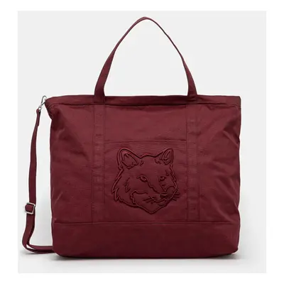 Bavlněná taška Maison Kitsuné Fox Head Xl Tote vínová barva, LW05105WW0107