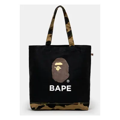 Bavlněná taška A Bathing Ape 1St Camo Ape Head Tote Bag černá barva, 1K80189009