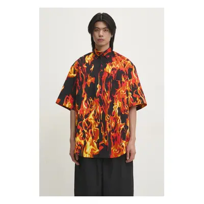 Bavlněná košile VETEMENTS Fire Shortsleeve černá barva, relaxed, s límečkem button-down, UA66SH4