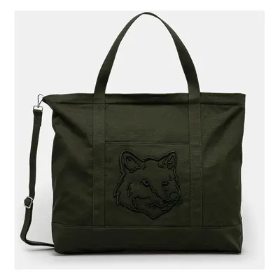 Bavlněná taška Maison Kitsuné Fox Head Xl Tote zelená barva, LW05105WW0107