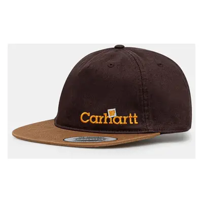 Bavlněná baseballová čepice Carhartt WIP Label Script Coach Cap hnědá barva, s aplikací, I034361