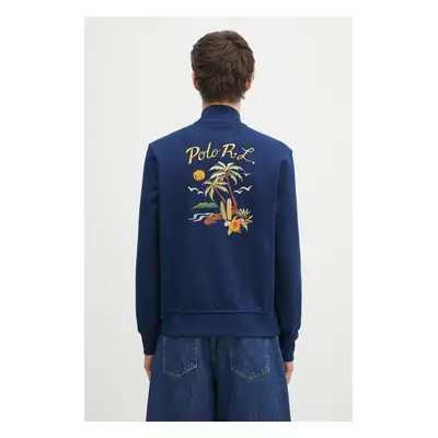 Bavlněná mikina Polo Ralph Lauren Long Sleeve Sweatshirt pánská, modrá barva, s aplikací, 710970