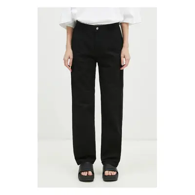 Bavlněné kalhoty Carhartt WIP Pierce Pant Straight černá barva, široké, high waist, I026588.89GD