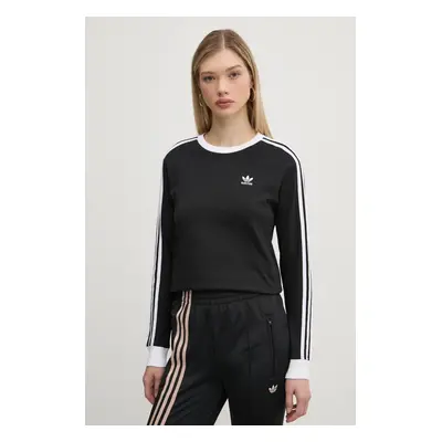 Bavlněné tričko s dlouhým rukávem adidas Originals 3-Stripes černá barva, JC5774